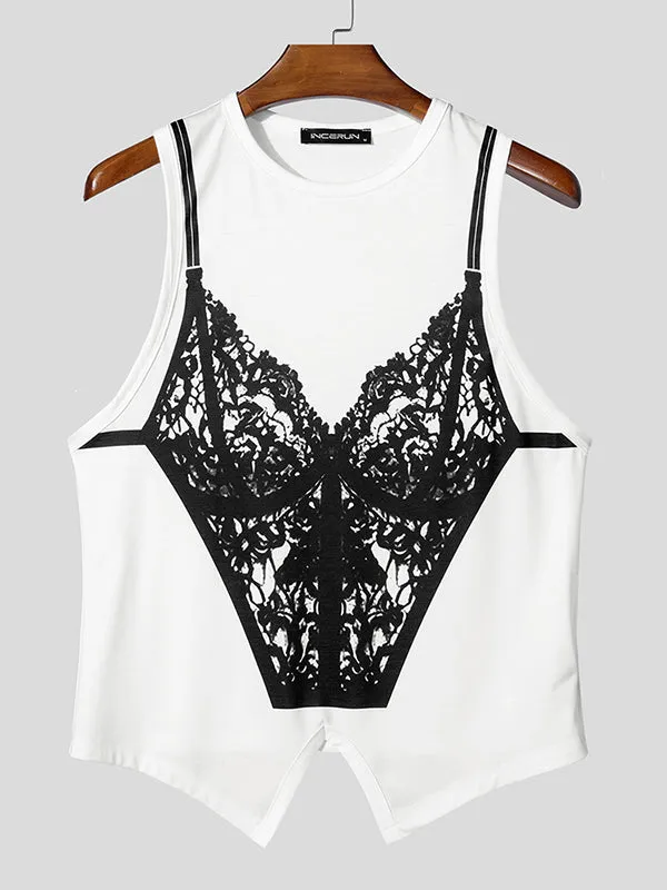 Mens Lace Bra Print Tank SKUL02414 sold by Incerunmen product image thumbnail 2