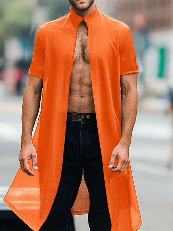 Mens Solid Color Long Hem Short Sleeve Cardigan SKUL05772 sold by Incerunmen product image thumbnail 2