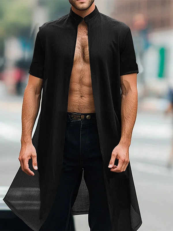 Mens Solid Color Long Hem Short Sleeve Cardigan SKUL05772 sold by Incerunmen