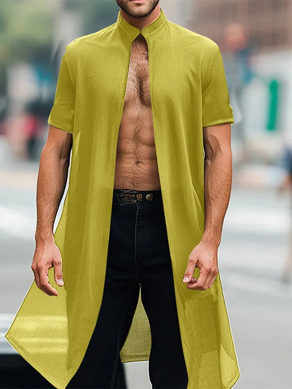 Mens Solid Color Long Hem Short Sleeve Cardigan SKUL05772 sold by Incerunmen product image thumbnail 3