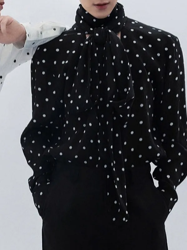Mens Polka Dot Print Bow Long Sleeve Shirt SKUL01344 sold by Incerunmen