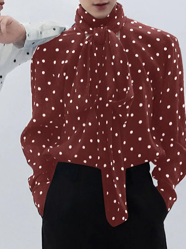 Mens Polka Dot Print Bow Long Sleeve Shirt SKUL01344 sold by Incerunmen product image thumbnail 3