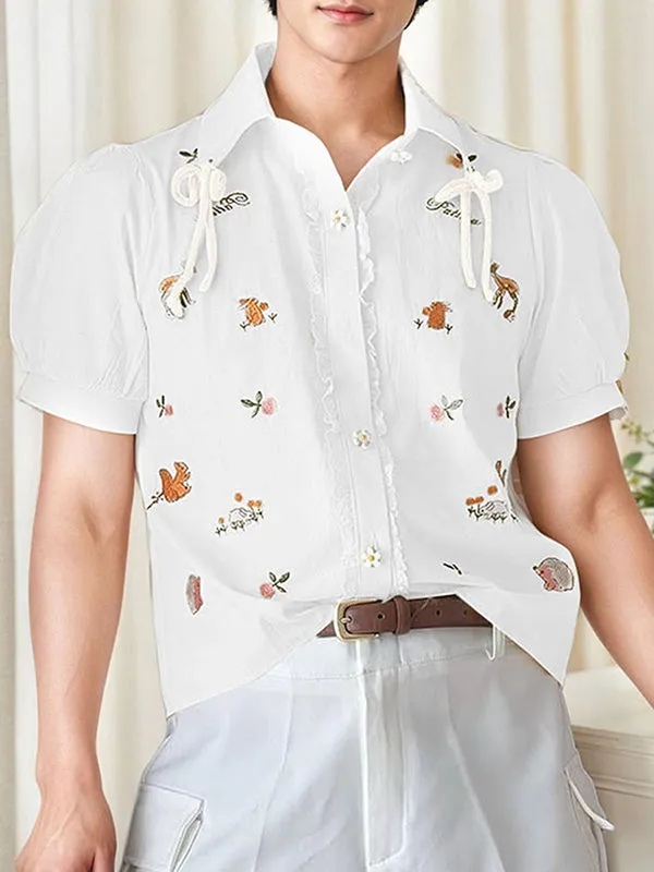 Mens Floral Print Bow Tie Short-Sleeve Shirt SKUK99748 sold by Incerunmen