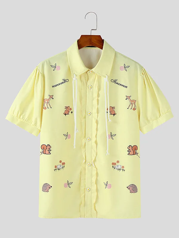 Mens Floral Print Bow Tie Short-Sleeve Shirt SKUK99748 sold by Incerunmen product image thumbnail 4