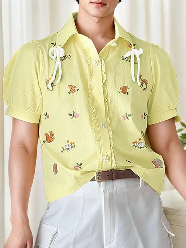 Mens Floral Print Bow Tie Short-Sleeve Shirt SKUK99748 sold by Incerunmen product image thumbnail 3