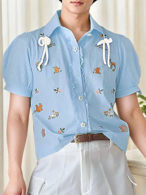 Mens Floral Print Bow Tie Short-Sleeve Shirt SKUK99748 sold by Incerunmen product image thumbnail 2