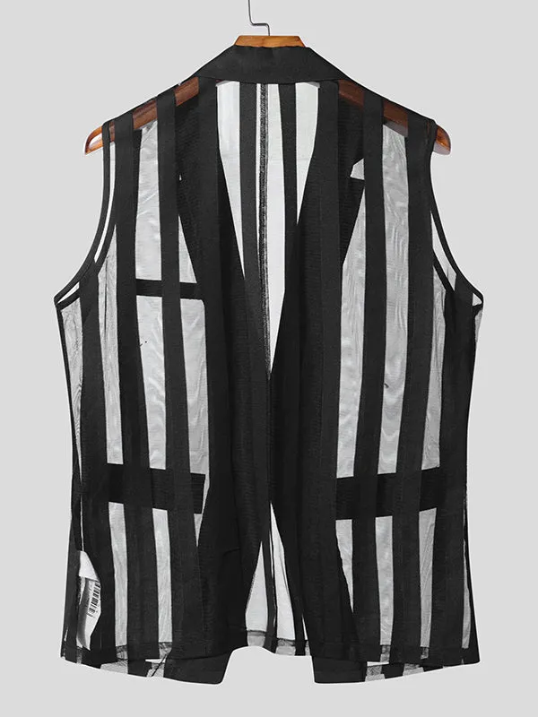 Mens Striped Sheer Mesh Sleeveless Waistcoat SKUL04409 sold by Incerunmen product image thumbnail 4