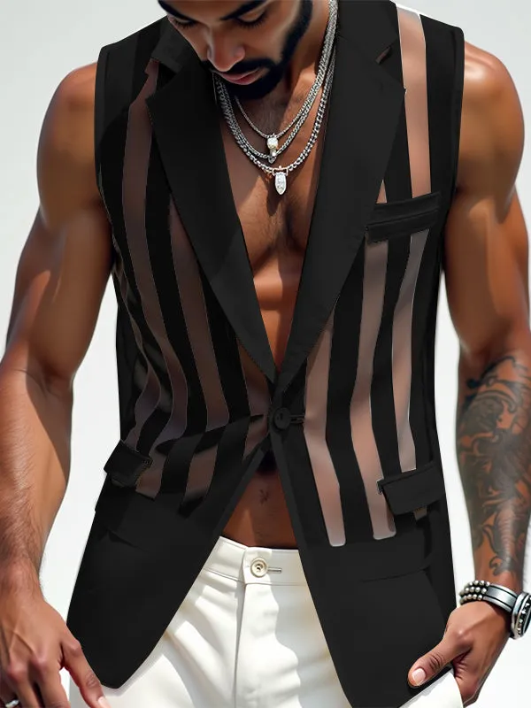 Mens Striped Sheer Mesh Sleeveless Waistcoat SKUL04409 sold by Incerunmen