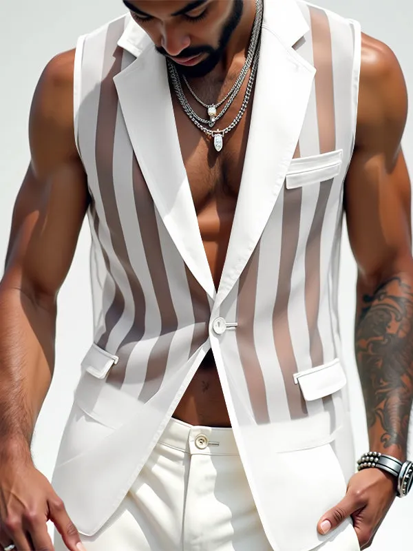 Mens Striped Sheer Mesh Sleeveless Waistcoat SKUL04409 sold by Incerunmen product image thumbnail 2
