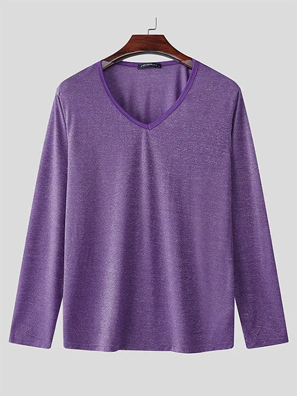 Mens Sparkling V-Neck Long Sleeve T-shirt SKUL02089 sold by Incerunmen product image thumbnail 3