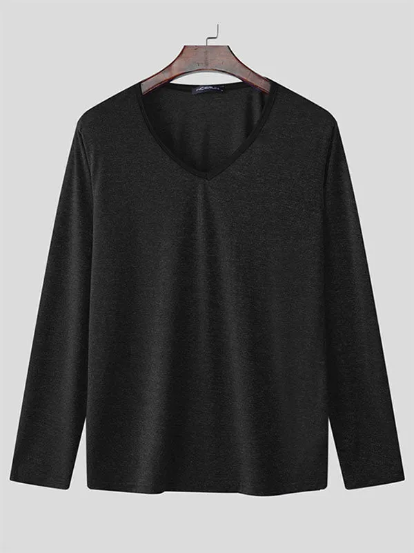 Mens Sparkling V-Neck Long Sleeve T-shirt SKUL02089 made by Incerunmen