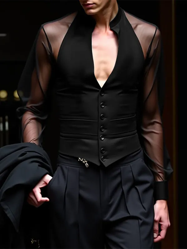 Mens Sheer Mesh Panel Long Sleeve Shirt SKUL03637 made by Incerunmen