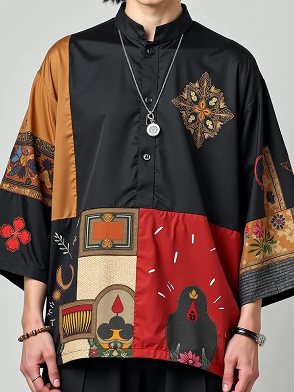 Mens Ethnic Print Color Block Long Sleeve Shirt SKUL02374 sold by Incerunmen