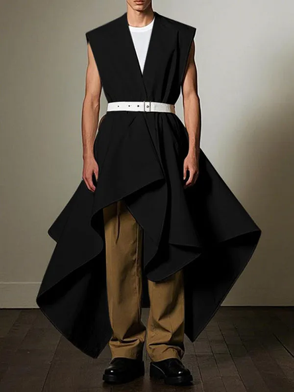 Mens Solid Color Irregular Pleated Long Waistcoat SKUL02381 sold by Incerunmen product image thumbnail 2