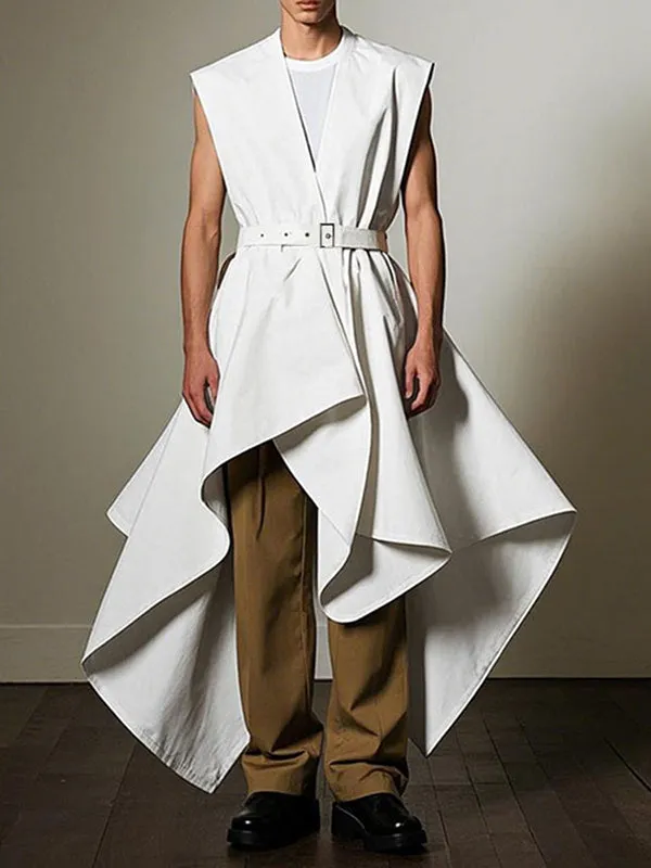 Mens Solid Color Irregular Pleated Long Waistcoat SKUL02381 sold by Incerunmen