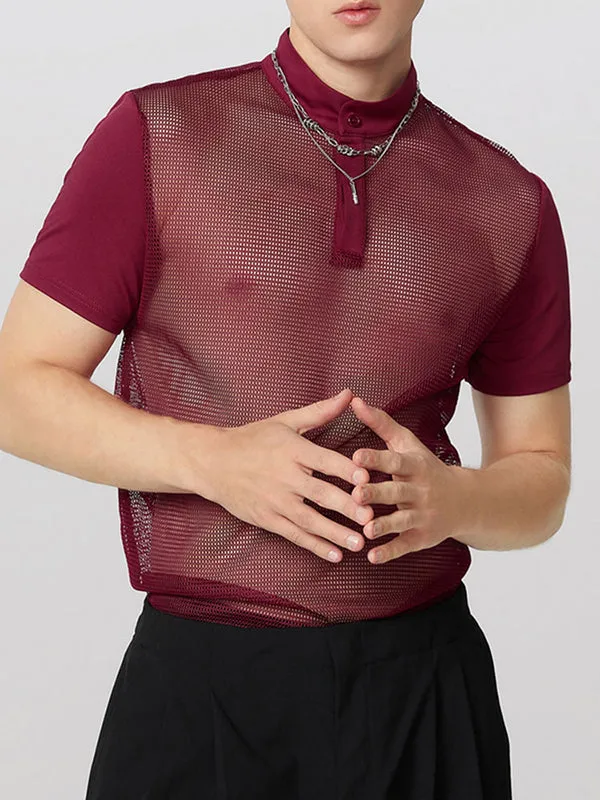 Mens Hollow-Out Mesh Patchwork Short Sleeve T-Shirt SKUL03639 sold by Incerunmen product image thumbnail 5