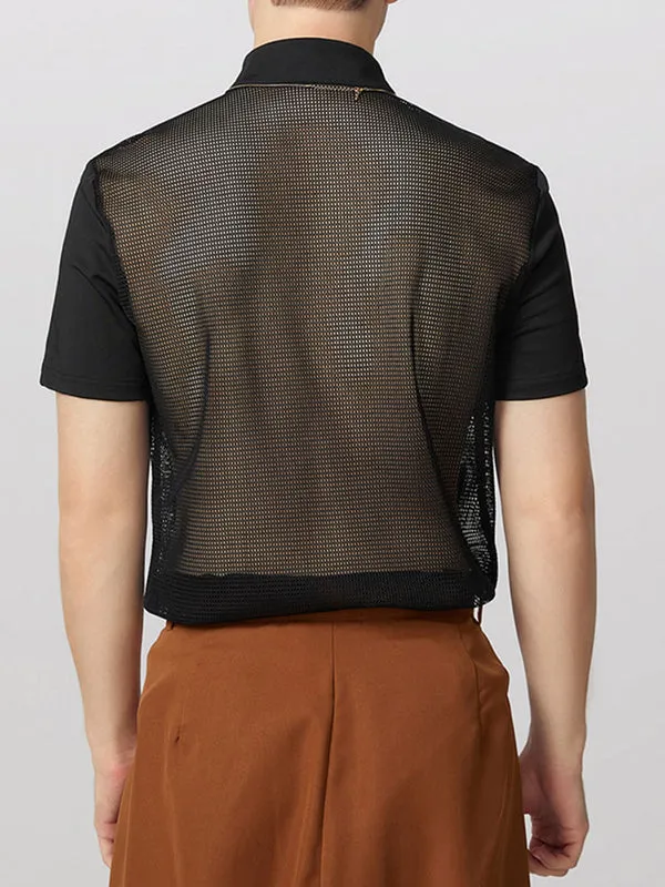 Mens Hollow-Out Mesh Patchwork Short Sleeve T-Shirt SKUL03639 sold by Incerunmen product image thumbnail 2