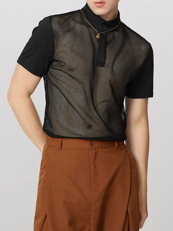 Mens Hollow-Out Mesh Patchwork Short Sleeve T-Shirt SKUL03639 sold by Incerunmen