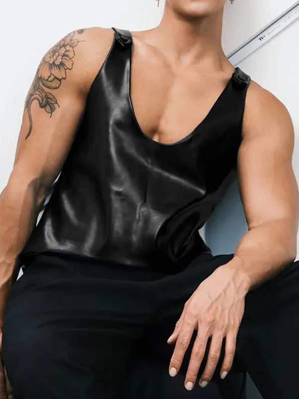 Mens Leather Loose Casual Tank SKUL01316 sold by Incerunmen