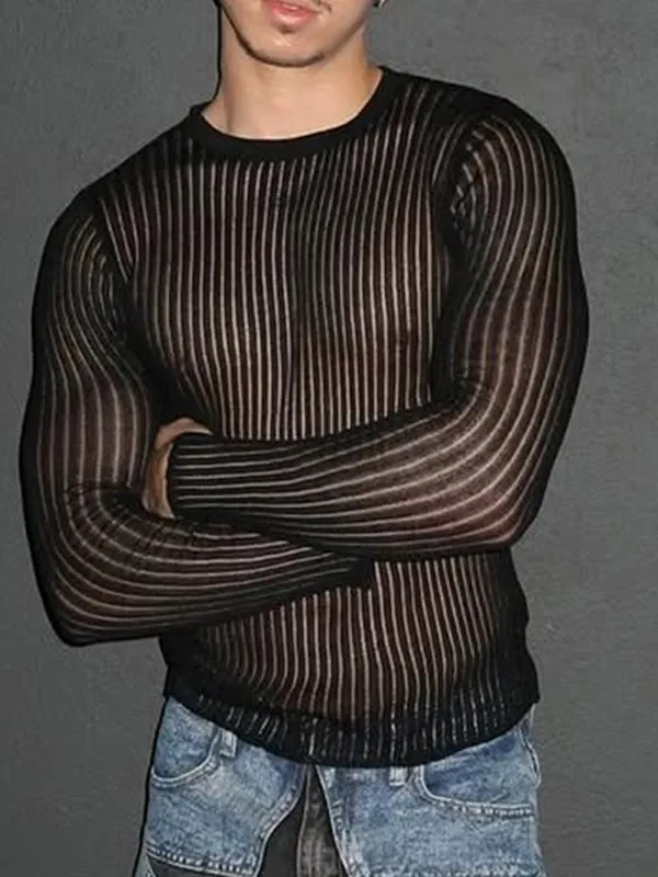 Mens Striped Sheer Long Sleeve T-Shirt SKUK99918 sold by Incerunmen product image thumbnail 2