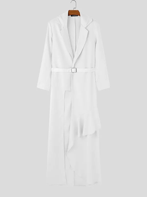Mens Solid Color Ruffle Trim Long Blazer SKUL02257 sold by Incerunmen