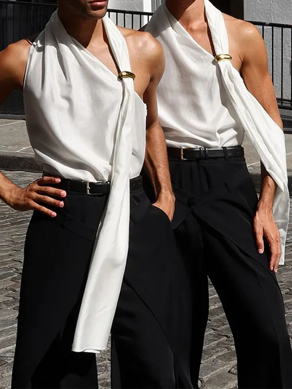 Mens Metal Button Patchwork Satin Tank SKUL02290 sold by Incerunmen product image thumbnail 3