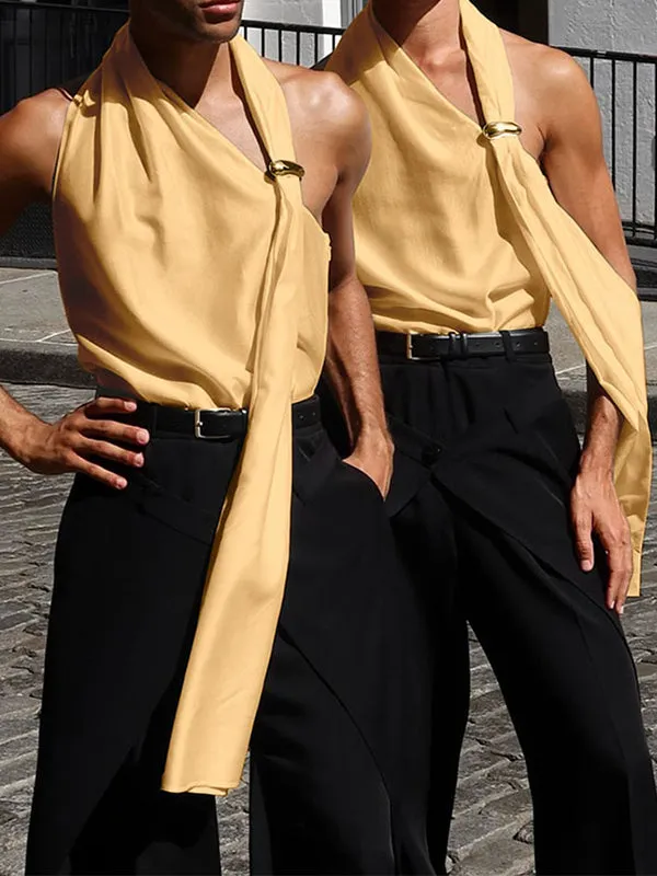 Mens Metal Button Patchwork Satin Tank SKUL02290 sold by Incerunmen product image thumbnail 5