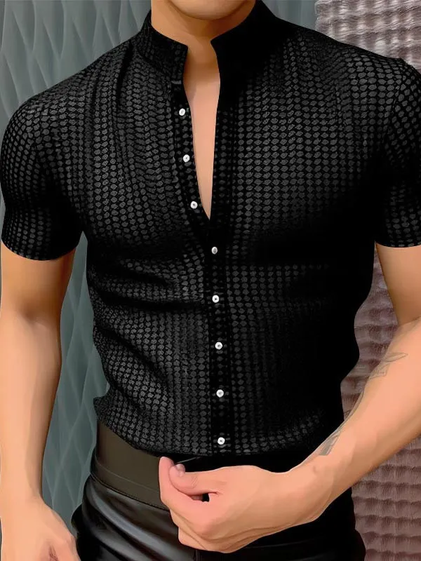 Mens Textured Stand Collar Short Sleeve Shirt SKUL02080 sold by Incerunmen