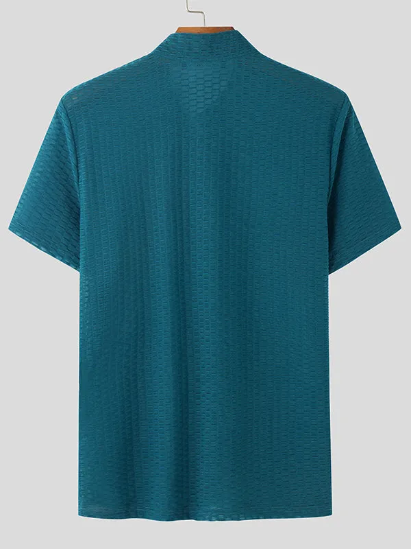 Mens Textured Stand Collar Short Sleeve Shirt SKUL02080 sold by Incerunmen product image thumbnail 4