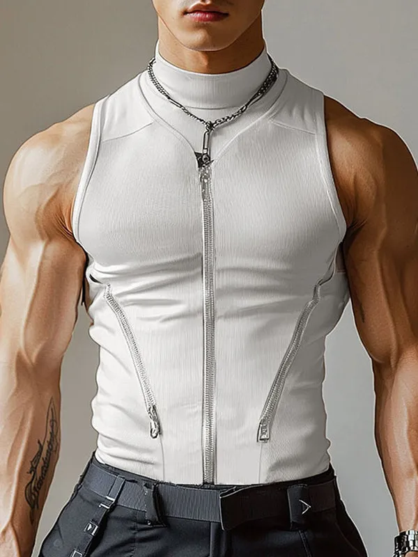 Mens Solid Color Textured Zip Tank SKUL01018 sold by Incerunmen