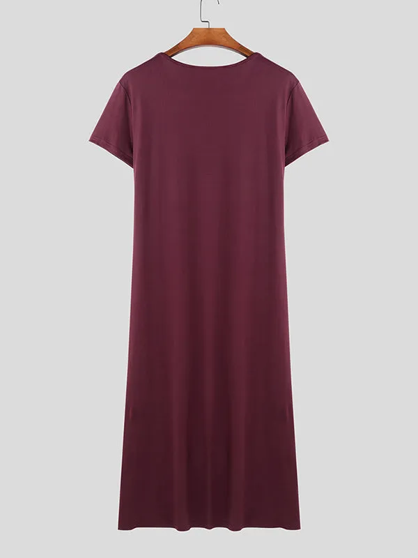 Mens Solid Color Long Hem Short Sleeve T-Shirt SKUK99764 sold by Incerunmen product image thumbnail 5