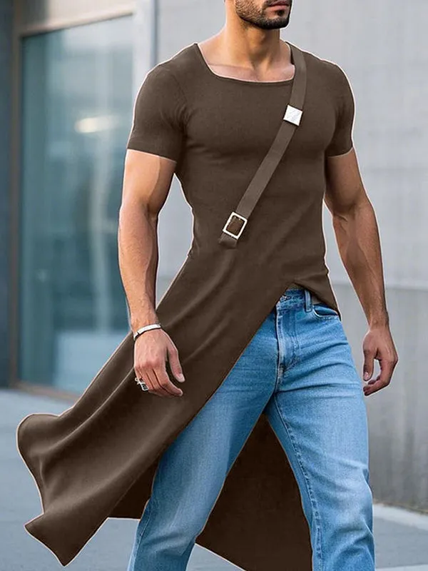 Mens Solid Color Long Hem Short Sleeve T-Shirt SKUK99764 sold by Incerunmen product image thumbnail 2