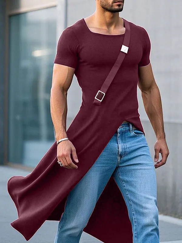 Mens Solid Color Long Hem Short Sleeve T-Shirt SKUK99764 sold by Incerunmen product image thumbnail 3