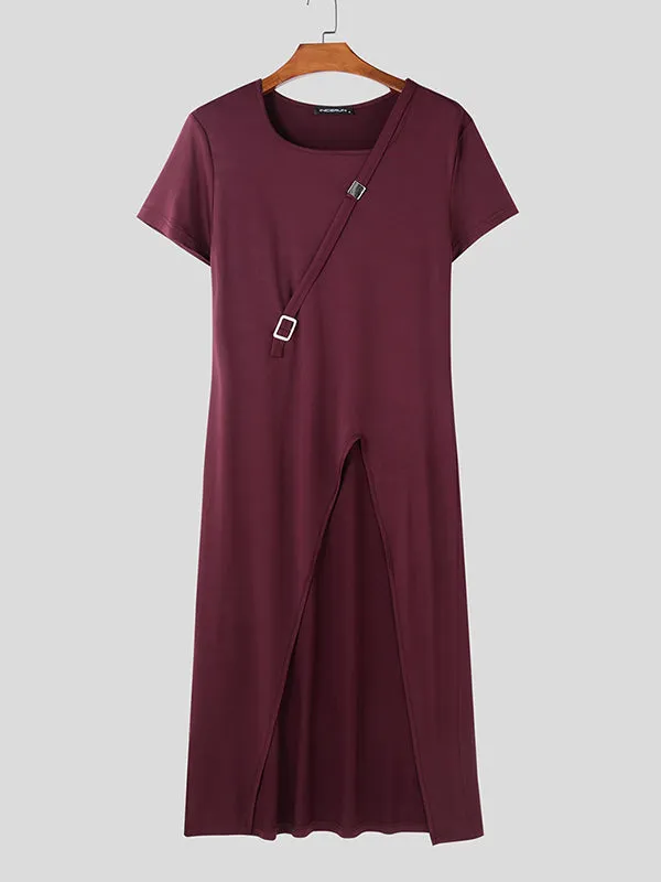 Mens Solid Color Long Hem Short Sleeve T-Shirt SKUK99764 sold by Incerunmen product image thumbnail 4