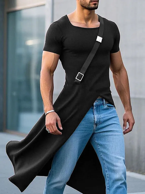 Mens Solid Color Long Hem Short Sleeve T-Shirt SKUK99764 sold by Incerunmen
