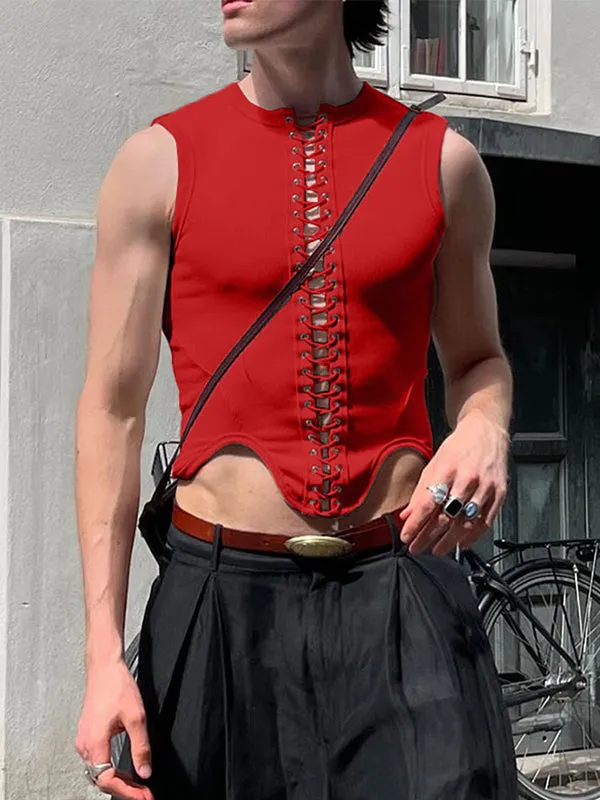 Mens Lace-Up Crossed Cropped Tank SKUK99941 sold by Incerunmen product image thumbnail 3