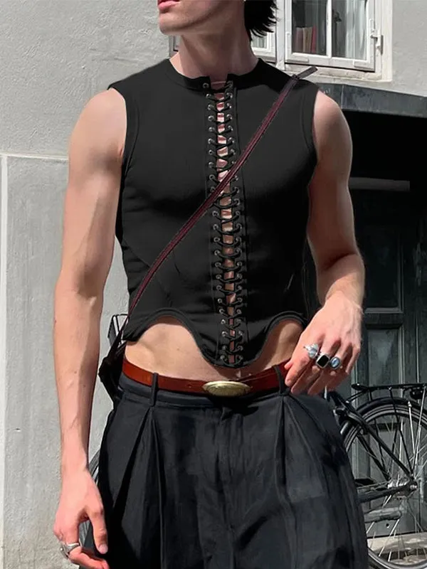 Mens Lace-Up Crossed Cropped Tank SKUK99941 sold by Incerunmen product image thumbnail 2