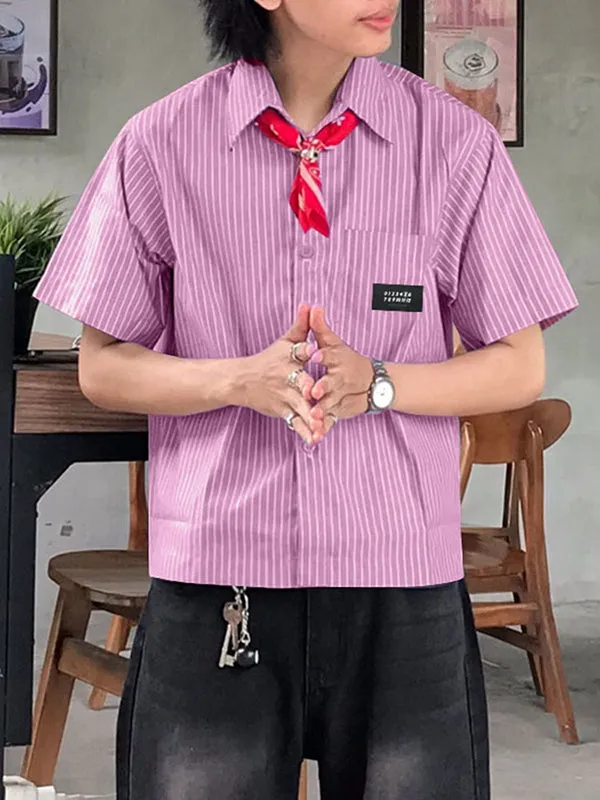 Mens Simple Striped Short Cropped Short Sleeve Shirt SKUL02352 sold by Incerunmen product image thumbnail 3