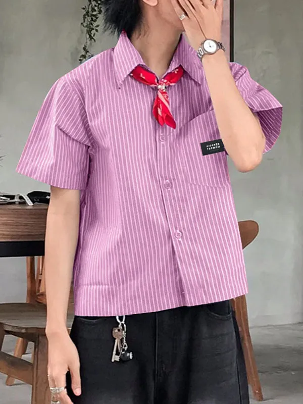 Mens Simple Striped Short Cropped Short Sleeve Shirt SKUL02352 sold by Incerunmen product image thumbnail 4