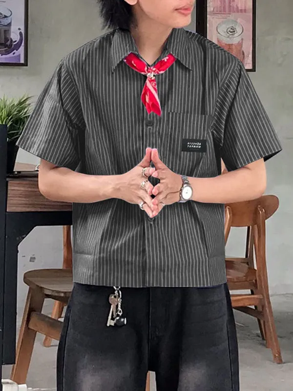 Mens Simple Striped Short Cropped Short Sleeve Shirt SKUL02352 sold by Incerunmen