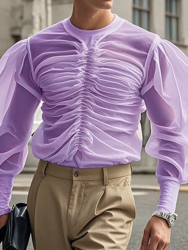Mens Sheer Ruched Long-Sleeve T-Shirt SKUK94617 sold by Incerunmen product image thumbnail 3