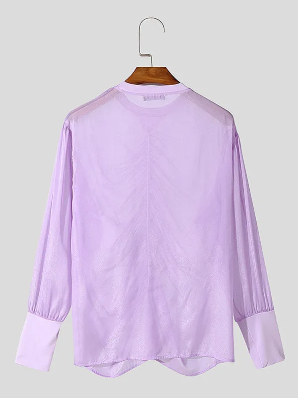 Mens Sheer Ruched Long-Sleeve T-Shirt SKUK94617 sold by Incerunmen product image thumbnail 5