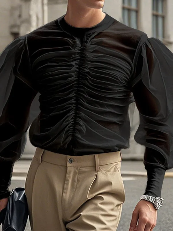 Mens Sheer Ruched Long-Sleeve T-Shirt SKUK94617 sold by Incerunmen
