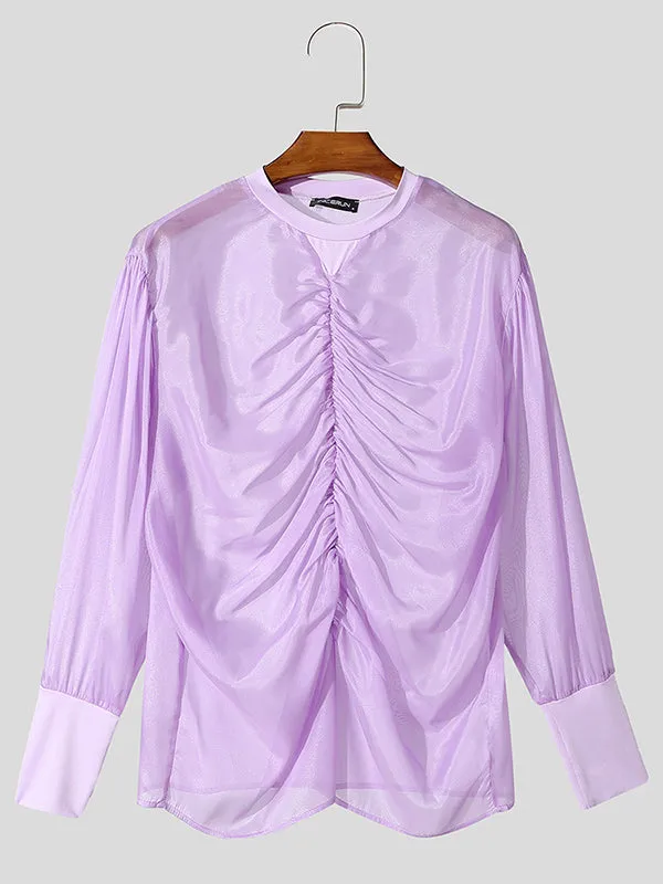 Mens Sheer Ruched Long-Sleeve T-Shirt SKUK94617 sold by Incerunmen product image thumbnail 4