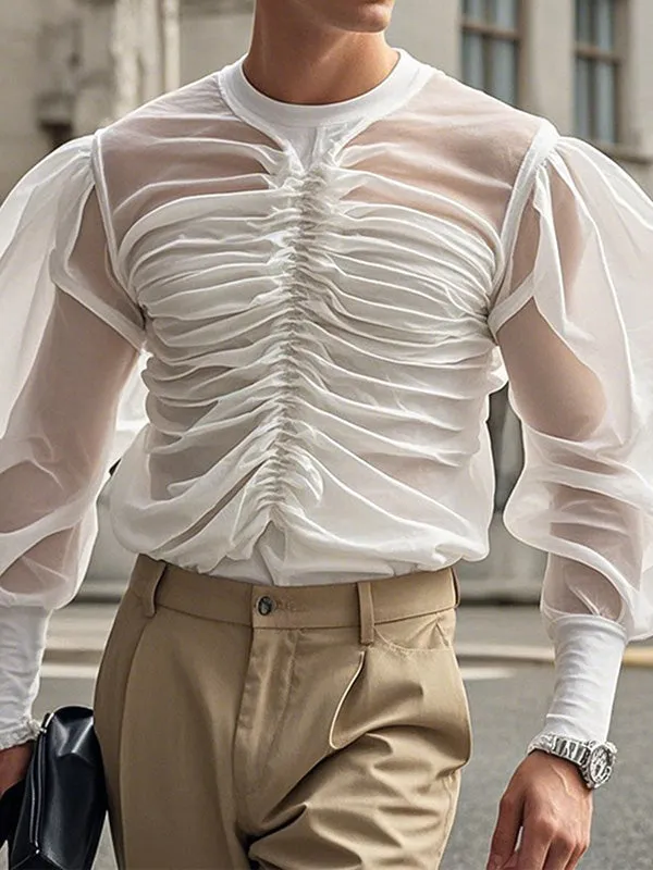 Mens Sheer Ruched Long-Sleeve T-Shirt SKUK94617 sold by Incerunmen product image thumbnail 2