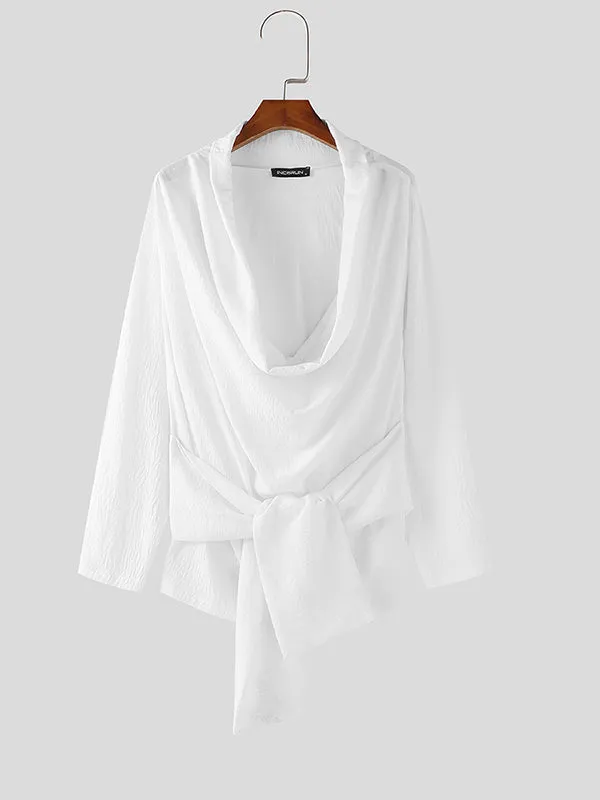 Mens Solid Texture Drape Neck Long-Sleeve T-Shirt SKUL02392 sold by Incerunmen product image thumbnail 4