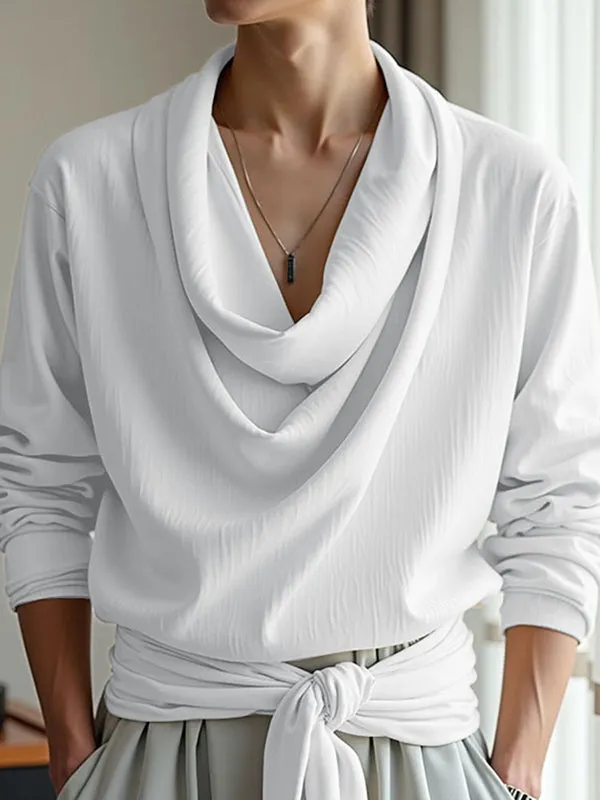Mens Solid Texture Drape Neck Long-Sleeve T-Shirt SKUL02392 sold by Incerunmen