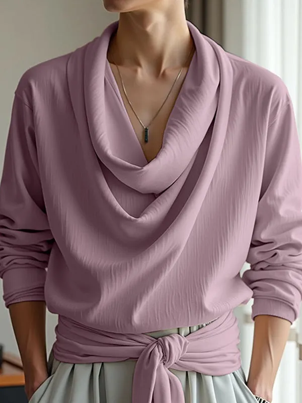 Mens Solid Texture Drape Neck Long-Sleeve T-Shirt SKUL02392 sold by Incerunmen product image thumbnail 3