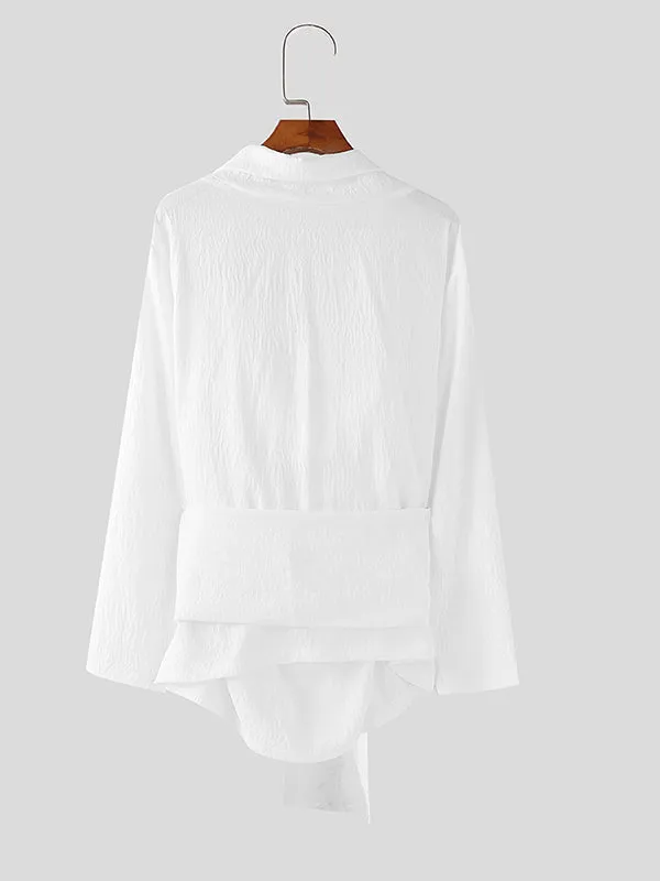 Mens Solid Texture Drape Neck Long-Sleeve T-Shirt SKUL02392 sold by Incerunmen product image thumbnail 5