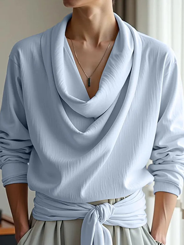 Mens Solid Texture Drape Neck Long-Sleeve T-Shirt SKUL02392 sold by Incerunmen product image thumbnail 2